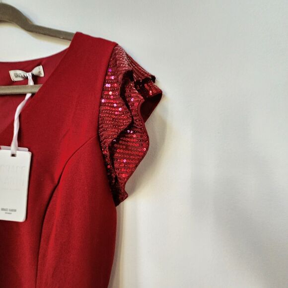 Grace Karin Crimson Red Sequin Valentine's Dress Large Asymmetrical Hem Party - Picture 4 of 8